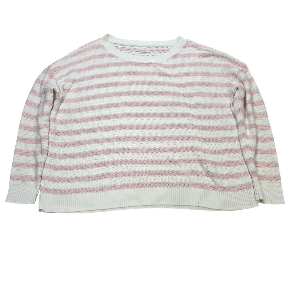 Aeropostale Open Knit Sweater Women's Size XXL Pink White Striped Cotton
